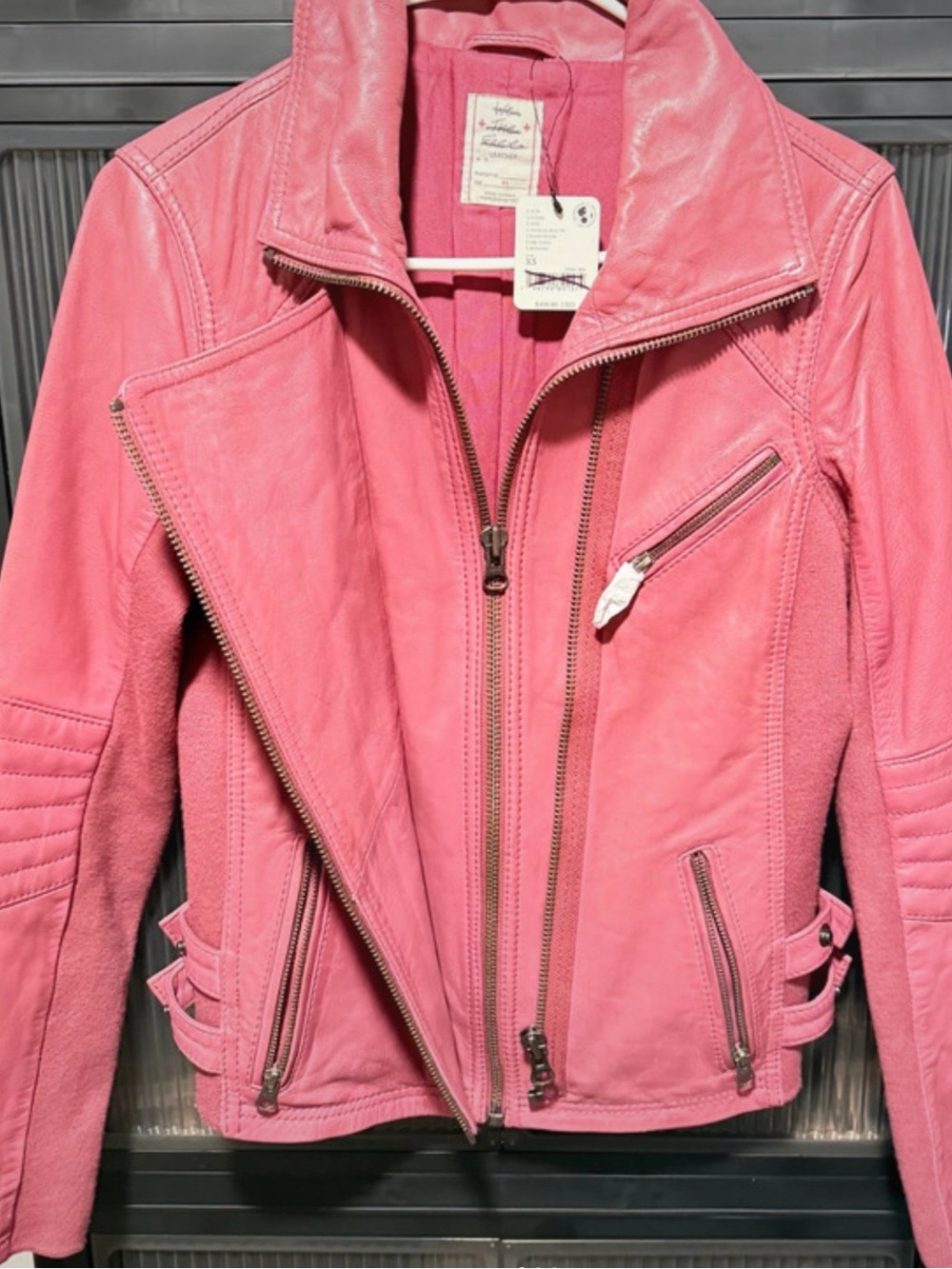 We The Free Cora Leather Moto Jacket with Zip Details